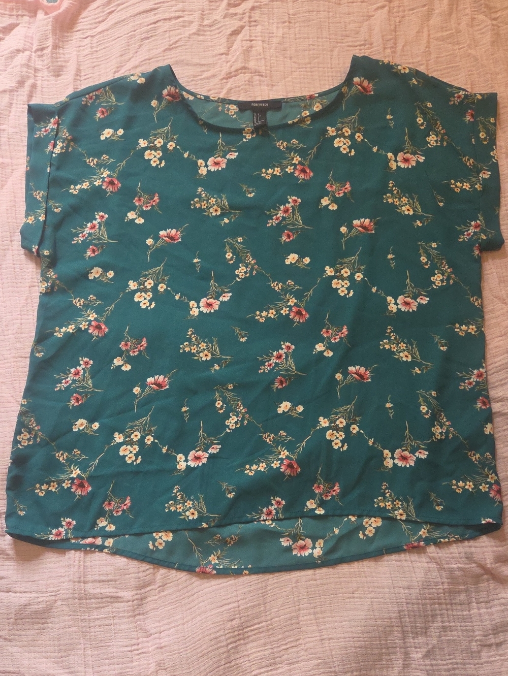 Forever 21 Teal Floral Short Sleeve Blouse